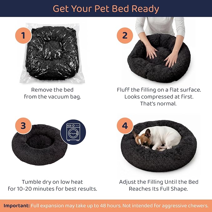 Donut Dog Bed - Premium Comfort for Anxiety Relief - Fluffy & Calming Design with Ultra-Plush Support | Cozy Round Dog Bed with Super Soft Circle Style (Black, Large)