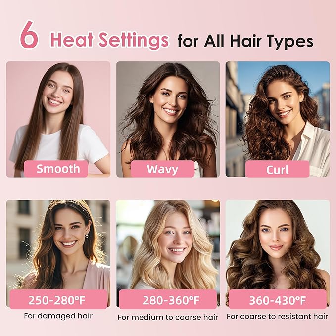 Infrared Thermal Brush 1.65”, 2-in-1 Curling & Straightening Round Brush with 100M Negative Ions, 6 Heat Settings, Dual Voltage Styler, Lightweight & Quiet, Auto Shut-Off, Elegant Gift Box for Women