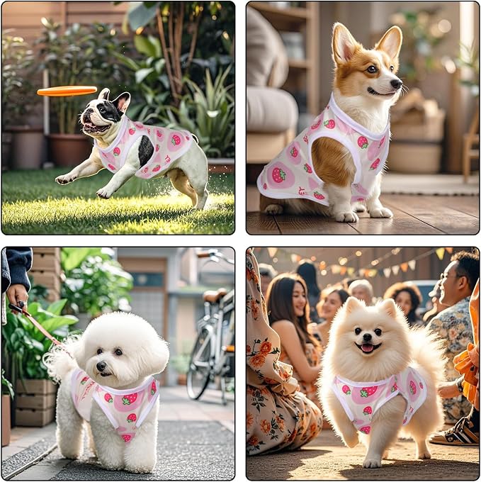 Pistha Dog Shirts Pet T-Shirt for Small Medium Dogs Cats(Strawberry1,S) | Cute Summer Dog Clothes Breathable Cool Soft Printed Puppy Shirt Sleeveless Vests for Pets Holiday