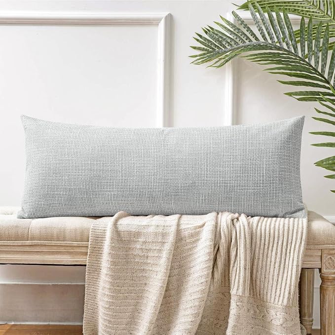 OTOSTAR Linen Throw Pillow Cover Set of 1 Decorative Long Lumbar Pillowcase Rectangle Cushion Cover 14x36 Inch for Home Decor Sofa Bedroom Car 35 x 90CM Light Grey