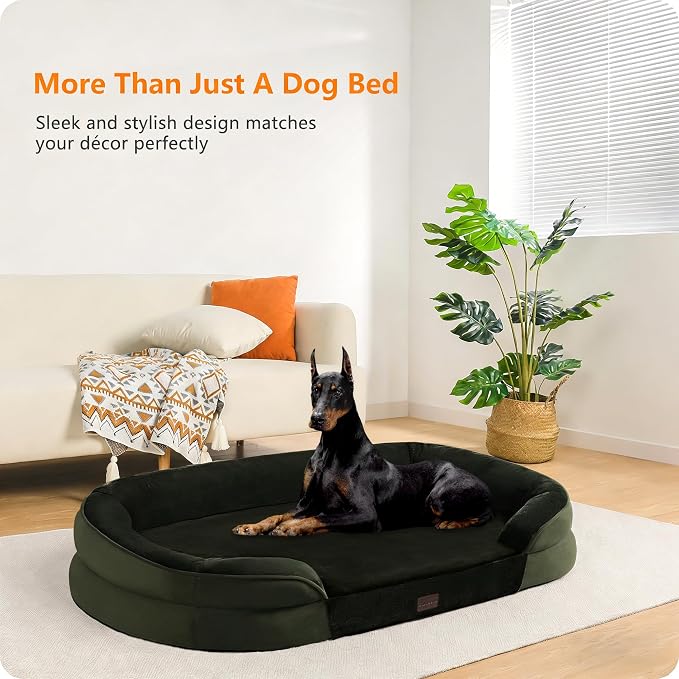 Dwanton Orthopedic Waterproof XX-Large Dog Bed Sofa, Gel Memory Foam, 48" | Egg-Crate Foam Dog Sofa, Washable Pet Bed with Four Sided Bolster Cushion, Removable Cover & Non-Slip Bottom, Green