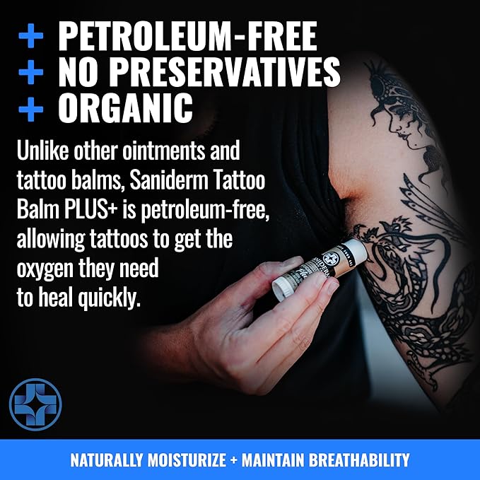 Saniderm Tattoo Recovery Bundle (3 items) – Aftercare Bandage Roll (10.2 in x 2 yd) + Foaming Soap (1.7oz) + Aftercare Balm PLUS+ (0.6 oz)
