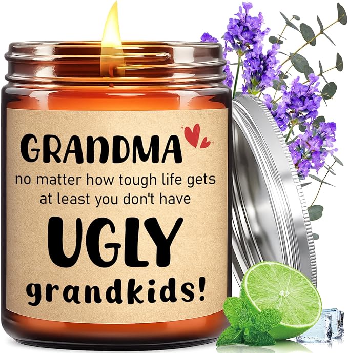KOTKAS Grandma Candle Gifts for Mothers Day - 8oz Eucalyptus Lavender Scented Soy Candles Non Toxic Grandma Candles from Grandkids, Grandmas Birthday Gift from Grandson Granddaughter
