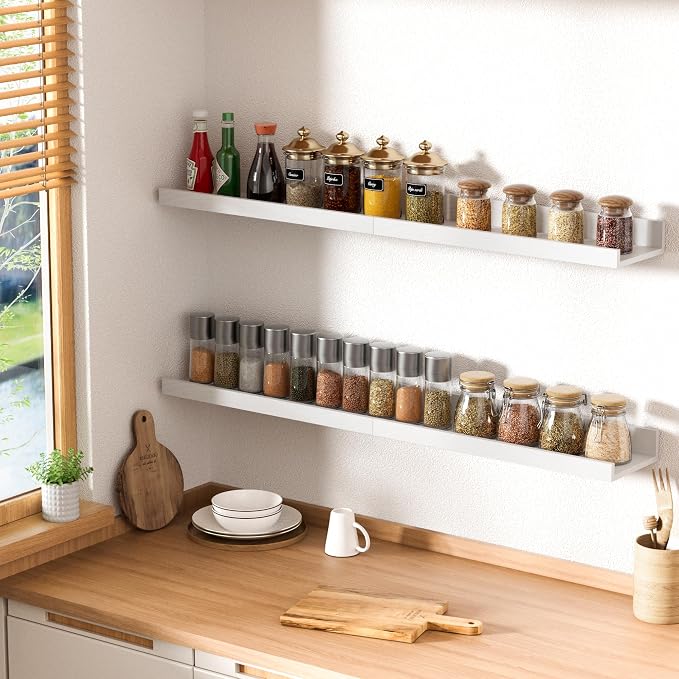 upsimples Floating Shelves for Wall Decor and Storage, White, 6Pcs 15.7'' | Wall Mounted Wood Shelves for Living Room, Bedroom, Bathroom, Kitchen, Office, Laundry Room Display and Organize