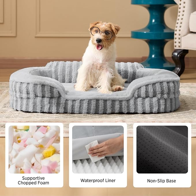 LE SURE Cute Cozy High Back Orthopedic Small Dog Bed with Sides, 24" Beige | Waterproof Pet Bed with Sides, Aesthetic Comfy Egg-Crate Foam Pet Couch Sofa, Removable Washable Cover, Non-Slip Bottom