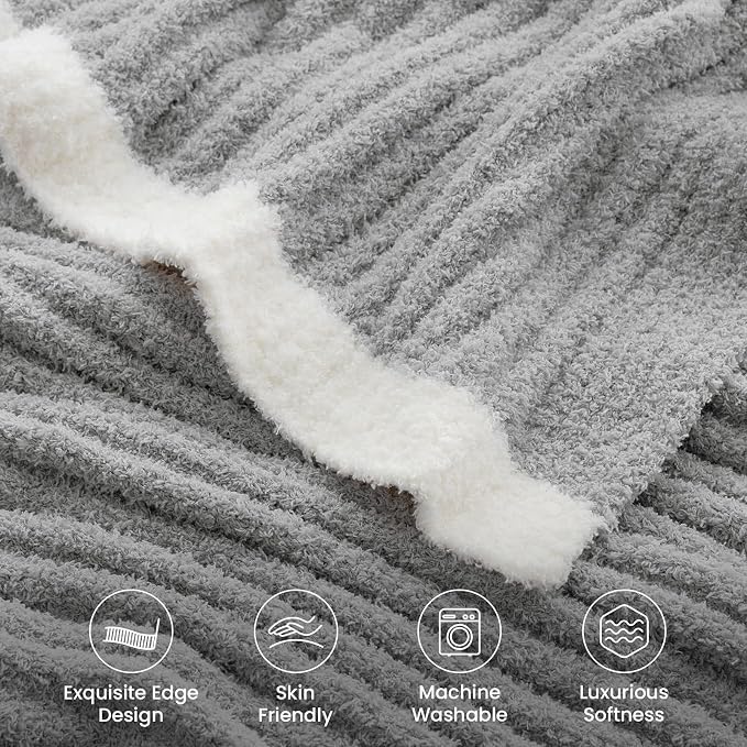 Snuggle Sac Soft Grey Throw Blanket for Couch, Microfiber Fluffy Knit Throws, Luxurious Fuzzy Blankets for Couch, Sofa, Travel, Grey, 50x60 inches