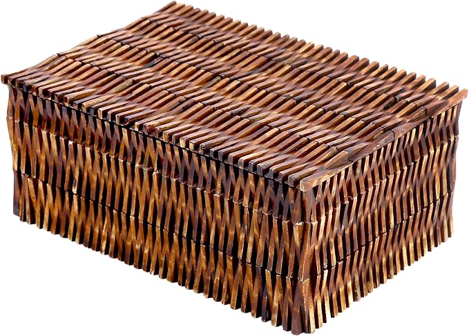 Handicrafts Home Large Decorative Storage Box with Lid – 12X8X5” Coffee Table Organizer, Keepsake- Decorative Boxes for Home Decor, Stylish Decorative Box for Office Decor-Mekong Lotus