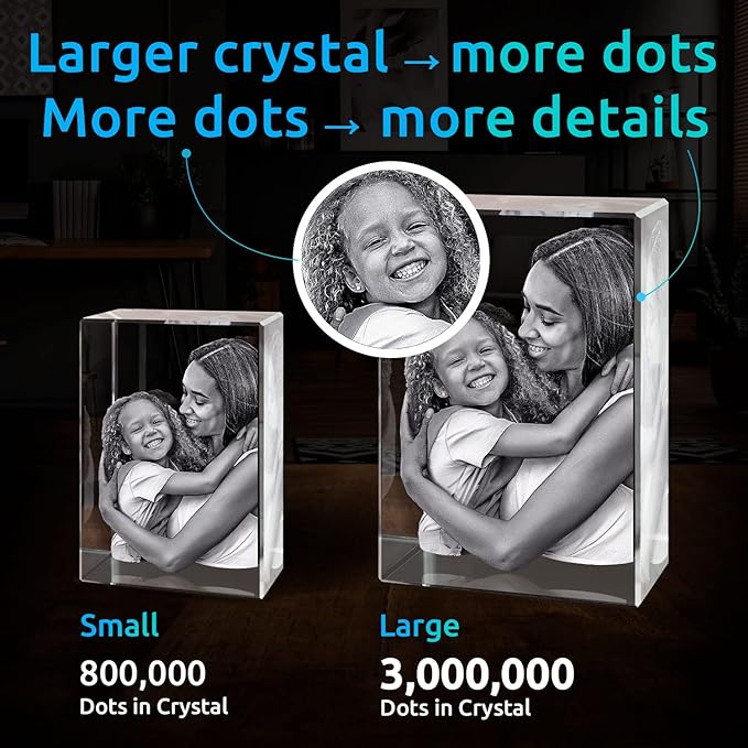 ArtPix 3D Premium Crystal Photo, Christmas Personalized Gifts for Women, Wife, Her, Him, Men, Husband, Grandma, Great Xmas Customized Gift With Your Own Photo, Custom Glass 3D Laser Etched Picture