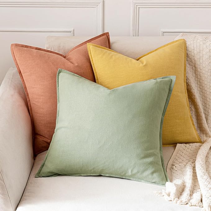 MIULEE Decorative Linen Euro Sham Pillow Covers 24x24 Yellow | Boho Farmhouse Neutral Couch Throw Pillows for Bed, Pack of 2 Accent Modern Pillowcases, Sofa Livingroom Home Decor