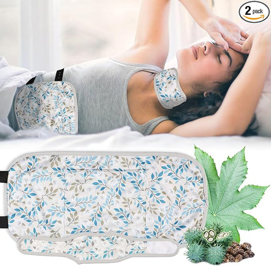 2 Pack Castor Oil Pack Wrap, Reusable Organic Castor Oil Pack Kit for Liver Detox, Castor Oil Pack Organic Cotton Anti Oil Leak（Castor Oil are Not Include） Willow Leaf