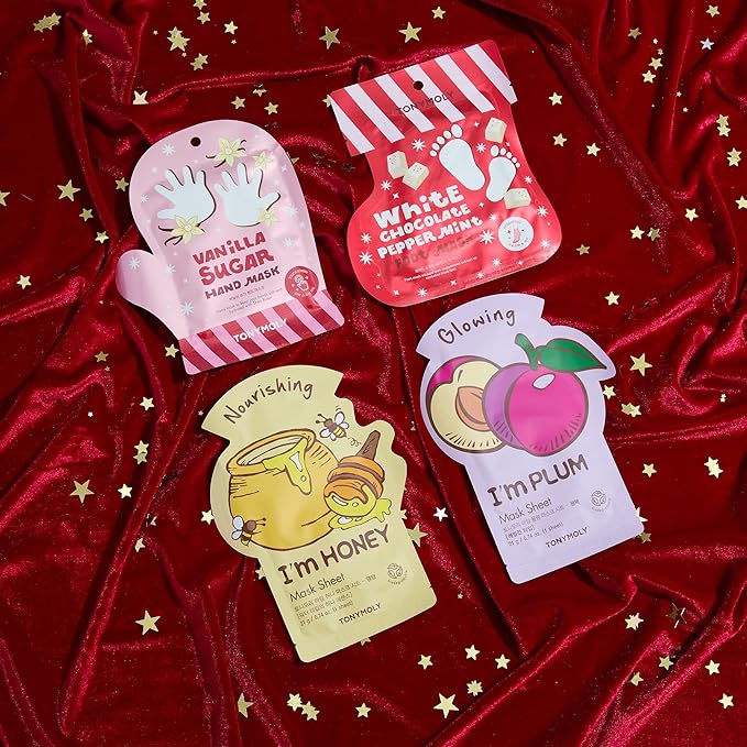 TONYMOLY Head to Toe Mask Set – 4-Piece Face Mask Set with Sheet Masks, Hand Mask & Foot Mask | Hydrating, Brightening & Nourishing Skincare Collection, Holiday Gift Set