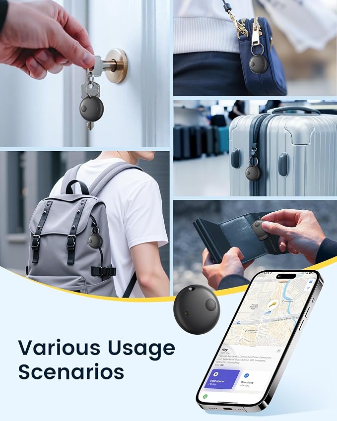 Air Tracker Tags-4 Pack, Smart Bluetooth Tracker Works with Apple Find My (iOS Only), Item Finder Key Finder with Replaceable Battery, Tracker Tag Locator for Keys, Luggage, FireWire Port Card (Black)