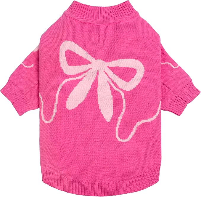Fitwarm Bowknot Valentines Dog Sweater, Thermal Dog Winter Clothes for Small Dogs Girl, Charming Dog Valentines Outfit, Doggy Pullover Jumper, Holiday Pet Apparel, Pink, XXL