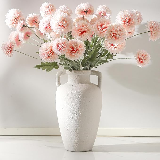 Ceramic Flower Vase, 11.41 Inch Tall Rustic Vase with 2 Handles | Farmhouse Vase Adds Rustic Charm to Living Room, Shelf, Table, and Office Decor, Perfect for Home Styling and Gifts