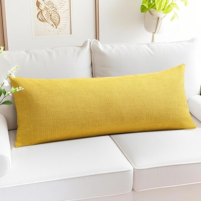 OTOSTAR Linen Throw Pillow Cover Set of 1 Decorative Long Lumbar Pillowcase Rectangle Cushion Cover 14x36 Inch for Home Decor Sofa Bedroom Car 35 x 90CM Yellow
