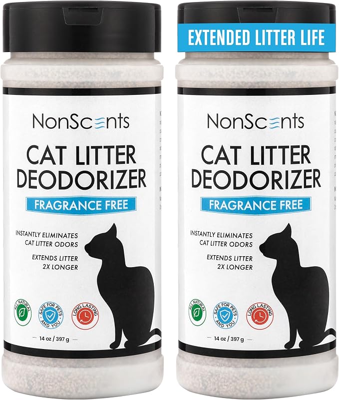 Nonscents Cat Box Deodorizer - Odor Eliminator - 2 Pack | Extends Litter Lifespan, Reduces scooping, Fragrance-free, Unscented, Odor Neutralization, Long-lasting, Non-toxic