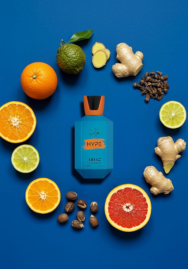 ARIAZ Hype Men’s Eau De Parfum 3.4 Oz - Fresh Citrus Aromatic Cologne with Orange, Bergamot, Mandarin, Ginger, Ambergris & Woody Notes - Clean Daytime Fragrance for Spring & Summer