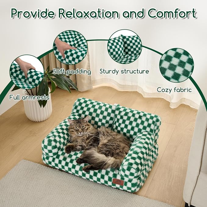 Hollypet Small Dog Large Cat Bed Puppy Couch Beds for Pets up to 25 lbs | Fluffy Dog Cat Couch Plush Soft Warming Pets Beds with Machine Washable Cover and Non-Slip Bottom