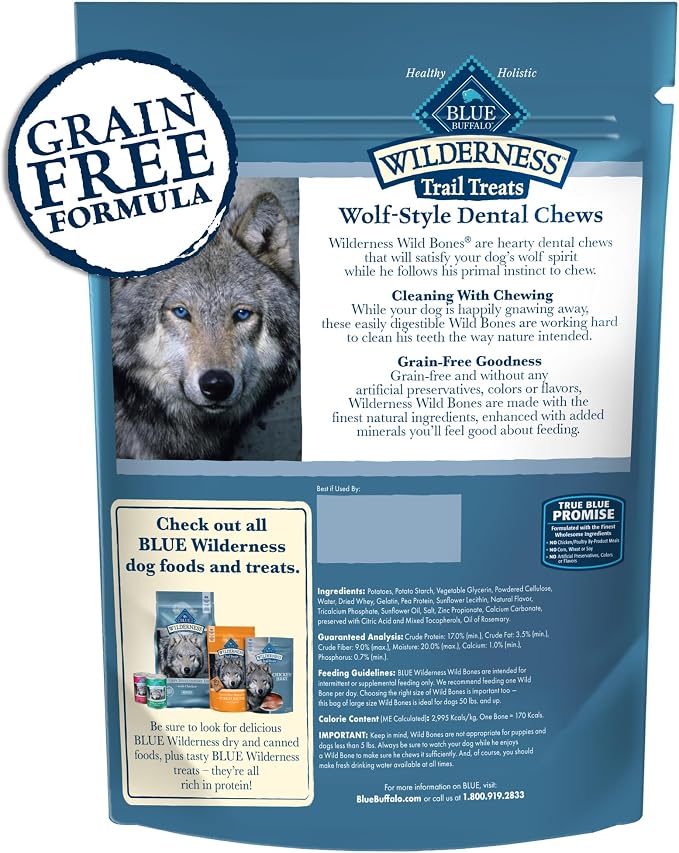 Blue Buffalo Wilderness Mini Dog Dental Chews, Grain-Free, 27 oz | Reduces Tartar & Plaque, Freshens Breath, Sized for Dogs 5-15 lbs., No Artificial Preservatives