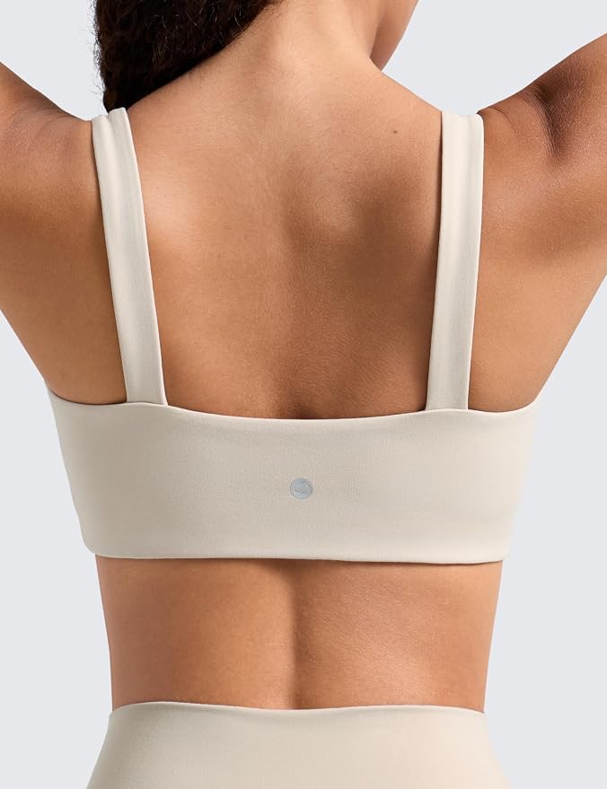 CRZ YOGA Butterlift Minimal Square Sports Bras for Women - Padded Supportive Wide Straps Yoga Workout Top