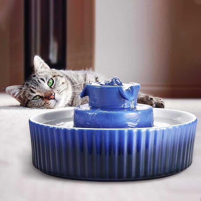 Wonder Creature Ceramic Cat Water Fountain, Stable Cupcake Design, 71oz | 2.1L Pet Fountain with Anti-Tip Ceramic Design, 2 Quiet Pumps, 360° Water Flow, 3 Filters for Cats and Dogs