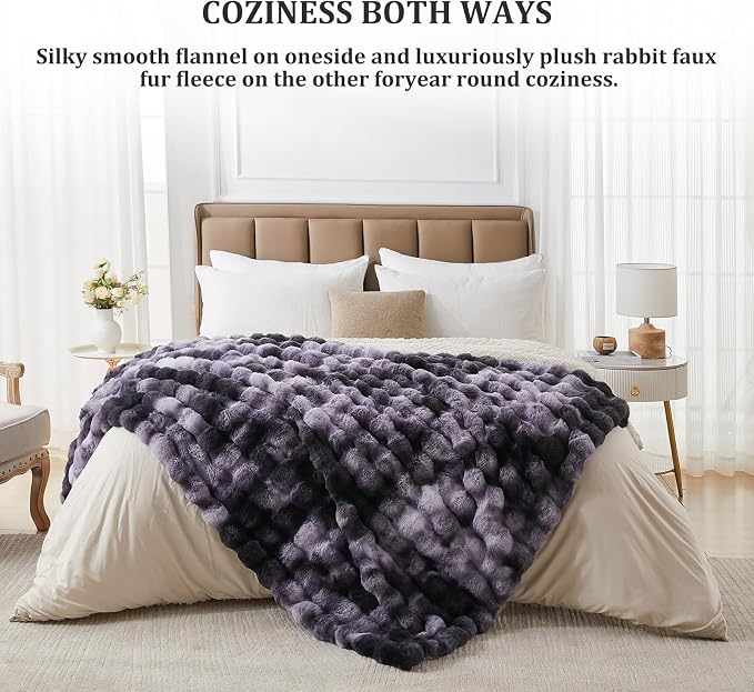 Faux Fur Throw Blanket for Couch, 1000 GSM Cozy Fuzzy Fluffy Soft Plush Thick Bubble Sherpa Blanket for Sofa Bedroom Living Room, Mothers Day Birthday Gifts for Women Home Decor