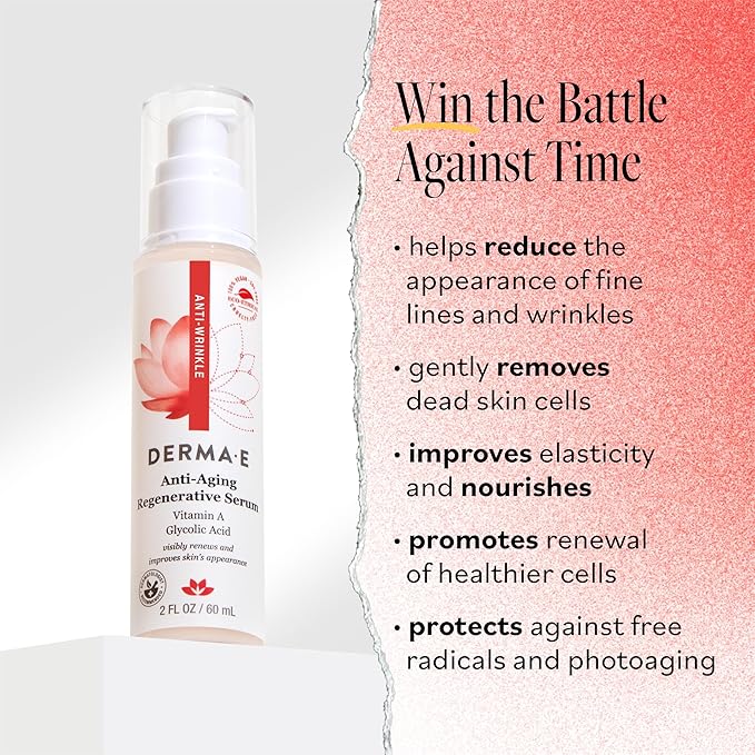 DERMA E Anti-Aging Regenerative Serum – Hydrating Day and Night Serum – Skin Renewing with Glycolic Acid and Vitamin A – Advanced Facial Skin Care Treatment, 2 fl oz