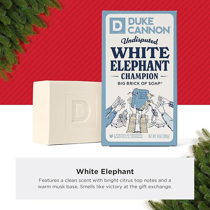 Duke Cannon Supply Co. White Elephant Bar Soap - 10oz Large Soap Brick with Citrus Musk Scent - Holiday Gag Gift, Funny White Elephant Gift Idea 3 Pack