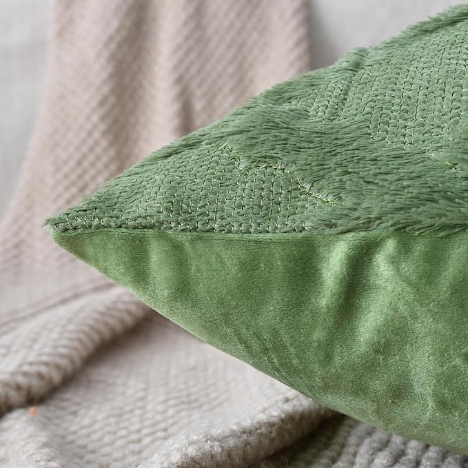 Set of 2 Soft Moroccan Throw Pillow Covers 22x22 Inch Plush Boho Decorative Pillow Cover Accent Cushion Case for Couch Sofa Bed, Olive Green