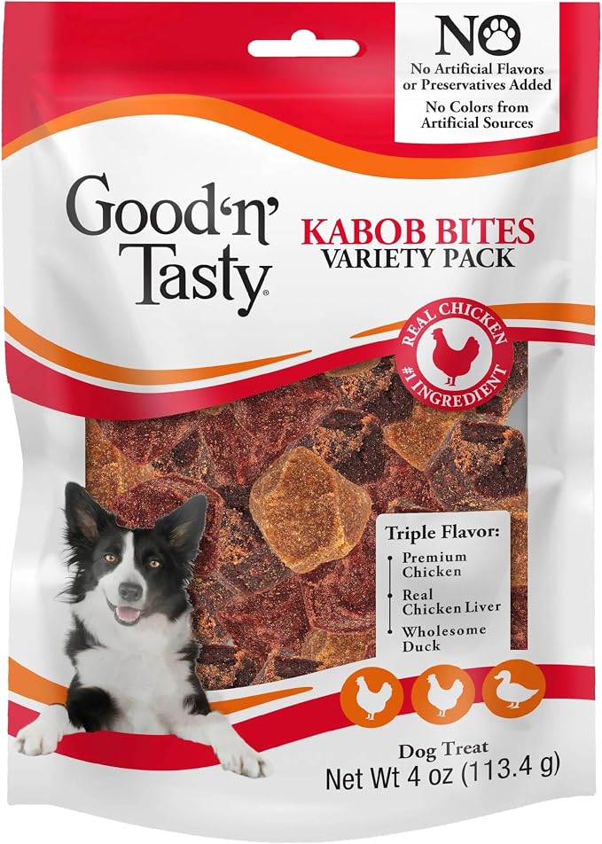 GOOD ‘N’ TASTY KABOB BITES, TREATS FOR DOGS | Premium Chicken, Duck and Chicken Liver, Bite-Size Treat for Quick Rewards, No Artificial Flavors or Colors, For Adult Dogs