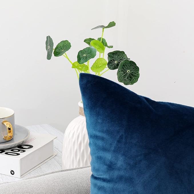NiNi ALL Blue Velvet Throw Pillow Covers 18x18 Pack of 2 Decorative Couch | Soft Solid Boho Cushion Squar Pillow Cases for Chair Sofa Bedroom Farmhouse Living room Modern Luxury Home Decor Christmas