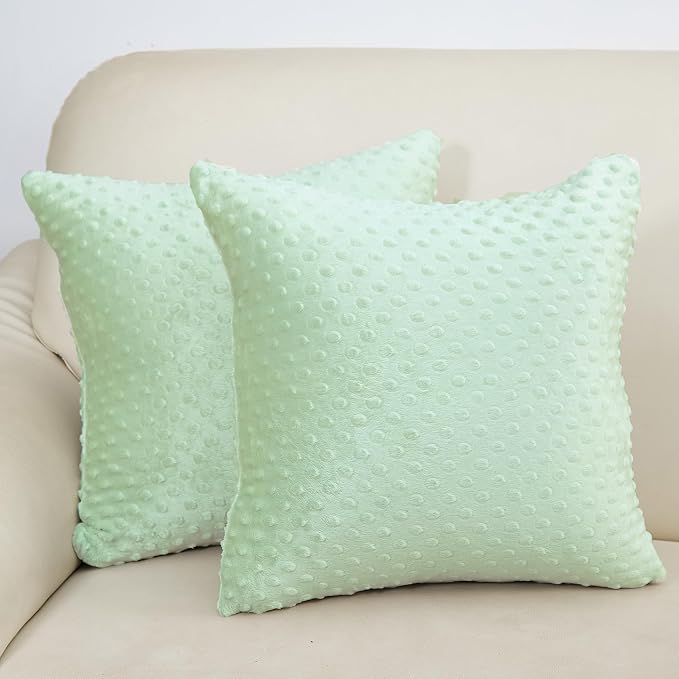 Water Resistant Polyester Pillow Inserts with Plush Dot Cover | Pack of 2 Square Form Indoor Decorative Pillow, Bed and Couch Pillows, 20 x 20 Inches, Green