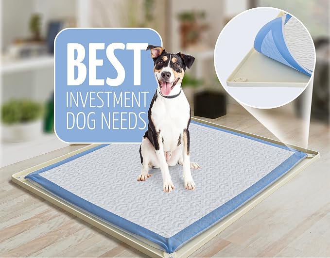 Dog Pee Pad Holder Tray Fits for 30” x 23” Pee Pads - 2 Pack - Beige | Corner Lock Holes, Raised Edges, Non-Spill, Easy to Clean Silicone Dog Potty Tray Holder, For Indoor Floor Protection