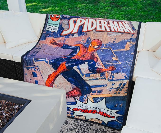 Spider-Man Marvel Comics Friendly Neighborhood Fleece Throw Blanket | Soft Polyester Cover for Sofa, Bed | 45 x 60 Inches