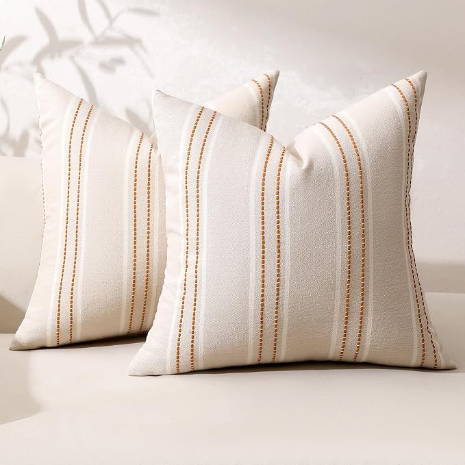 Hckot Fall Rust Terracotta Throw Pillow Covers 24x24 Stripe Pillow Covers | Set of 2 Farmhouse Decorative Pillows Square Large Cushion Covers for Sofa Couch Bed Living Room Modern Home Decor