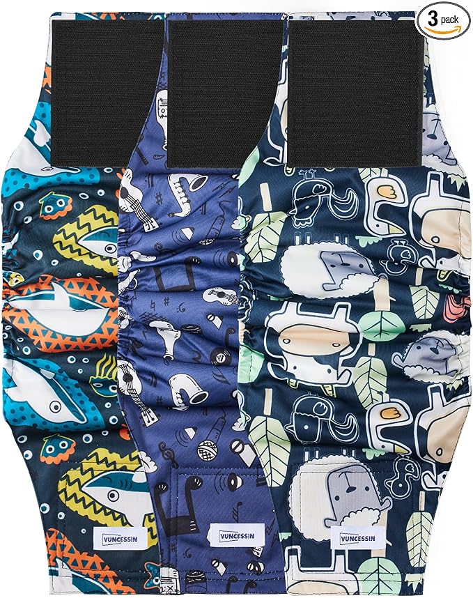 Washable Dog Diapers Male Large, Premium Belly Bands for Dogs Reusable, Pack of 3, High Absorbing Large Puppy Diapers Male in Incontinence or Excitable Urination and Training(L)