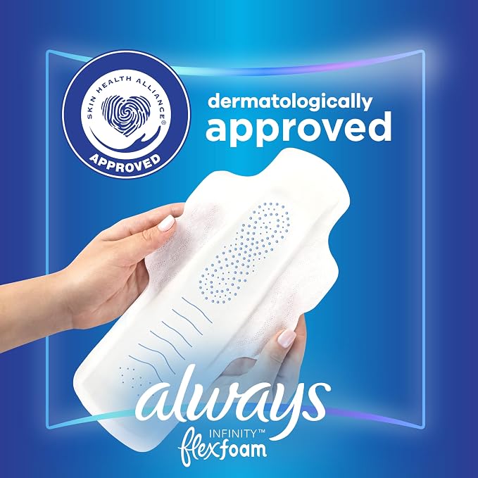 Always, Infinity With FlexFoam Pads For Women, Size 4, Overnight Absorbency With Wings, 26 Count