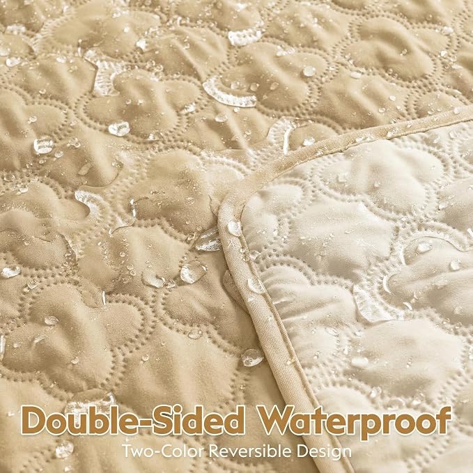 FunFurry Waterproof Dog Blanket, Couch Cover for Dogs Washable, Reversible Dog Bed Cover, Couch Furniture Protector. (Dark＆Light Beige, 82 X 102 Inch - 1 Pack)