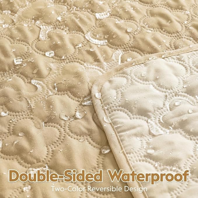 FunFurry Waterproof Dog Blanket, Couch Cover for Dogs Washable, Reversible Dog Bed Cover, Couch Furniture Protector. (Dark＆Light Beige, 30 X 53 Inch - 1 Pack)