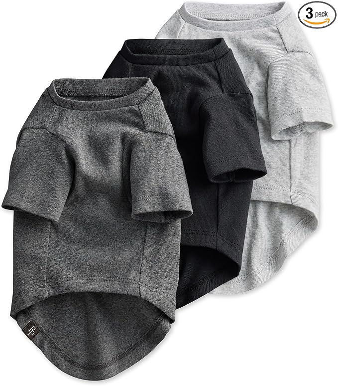 Pet Passion Toby II Dog T-Shirt, 3 Pack, Gray Ombre, Medium | GOTS-certified organic cotton short-sleeve tee. Breathable, soft & sustainable for everyday wear.