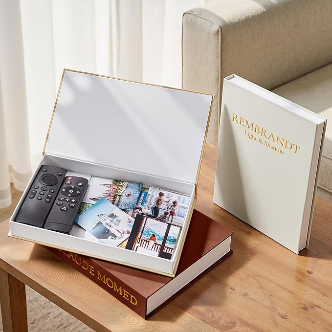 JARLINK Aesthetic Decorative Books, Set of 3 Linen Faux Book Boxes, Brown | Stylish Storage Boxes for Home Decor, Photo Organization, & Keepsakes, Faux Books for Coffee Tables, Bookshelves, or Mantles