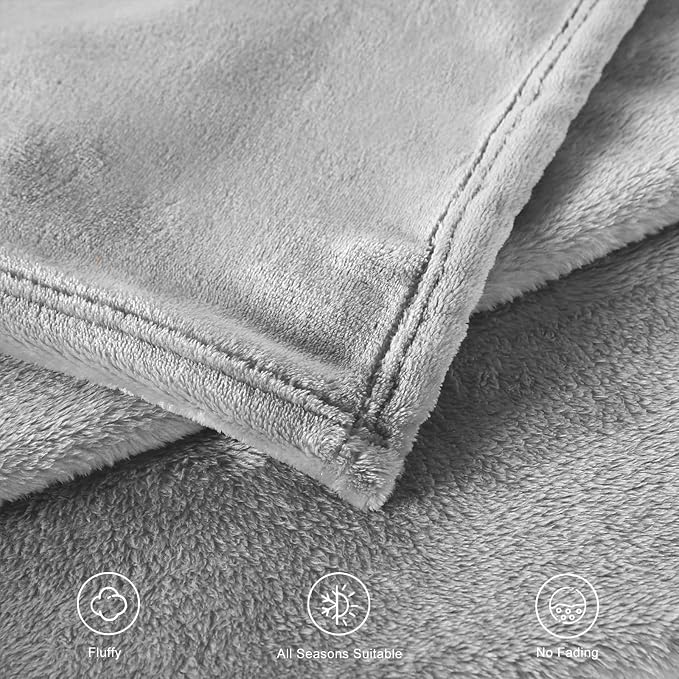 TASTHROW Lightgrey Throw Blanket 60x80 Inches | Soft Plush Cozy Fleece Flannel Throw Blanket, Lightweight Warm Throws for Bed, Couch, Bedroom and Living Room, All Seasons