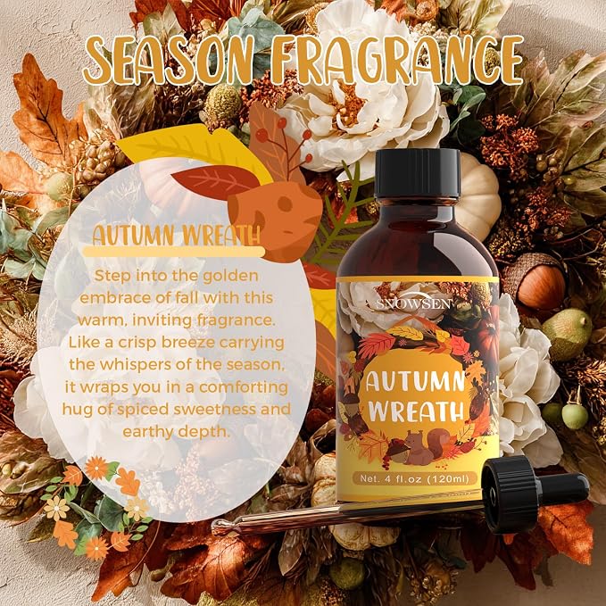 Autumn Wreath Fragrance Oil, Huge 4 Fl Oz, Premium Grade Essential Oil for Diffuser and Aromatherapy, Fall Scent for Soap Making, DIY Candle, Spray, Long Lasting Seasonal Scents