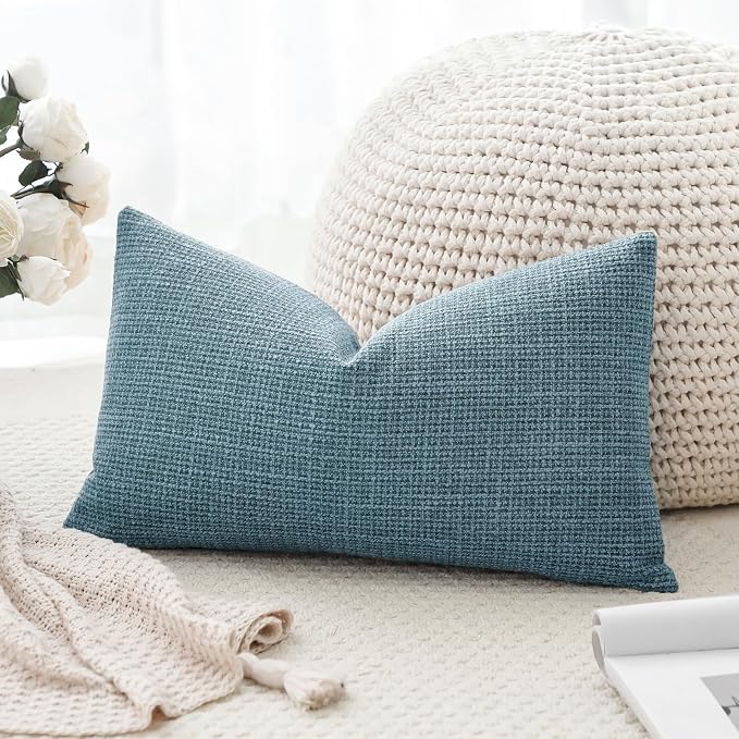 OTOSTAR Linen Throw Pillow Cover Set of 1 Decorative Lumbar Pillowcases Cushion Covers 12x20 Inch for Home Decor Sofa Bedroom Car 30 x 50CM Blue