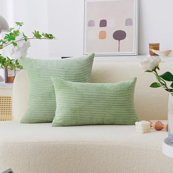 Home Brilliant Sage Green Summer Pillow Covers 18x18 Throw Pillow Covers Striped Corduroy Decorative Throw Pillows for Couch Living Room Sofa Decor, 18 x 18 inches, Sage Green