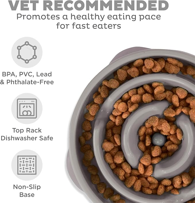 Outward Hound Fun Feeder Slo Bowl Dog Slow Feeder, Drop, Gray, 11.8"