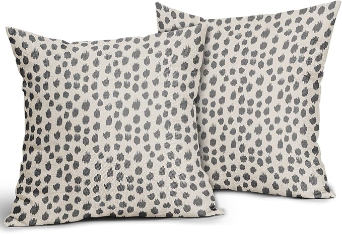 Grey Gray Cream Pillow Covers 20x20 Set of 2 Boho Design Polka Dot Throw Pillows Modern Brush Strokes Print Decorative Outdoor Pillowcase Square Cushion Cover Linen Pillow Case for Home Sofa Couch Bed