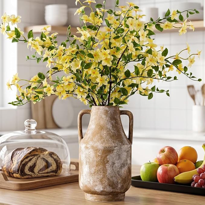 Ceramic Flower Vase with Handles, 11in Tall Rustic Vases for Centerpieces | Waterproof Large Decorative Terracotta Vases for Home Decor, Living Room,Table, Handcrafted (Terracotta)