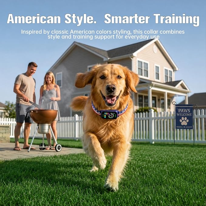 Bark Collar for Large Medium Small Dogs - Smart AI 1S Stop Barking, Anti Barking Device & Dog Training Collar with Beep, Vibration & 8-Level Sensitivity, IP67 Waterproof - Red White Blue