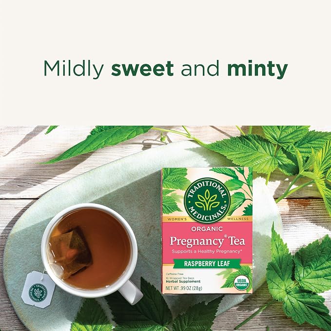 Traditional Medicinals Tea, Organic Pregnancy Tea, Supports a Healthy Pregnancy, Raspberry Leaf and Spearmint, 16 Tea Bags